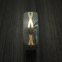 Damascus Steel 14K Yellow Gold Celtic Knot Ring Infinity Design with Sleeve Wedding Band