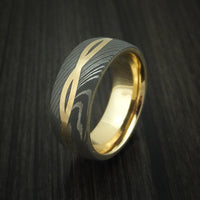 Damascus Steel 14K Yellow Gold Celtic Knot Ring Infinity Design with Sleeve Wedding Band