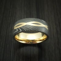 Damascus Steel 14K Yellow Gold Celtic Knot Ring Infinity Design with Sleeve Wedding Band
