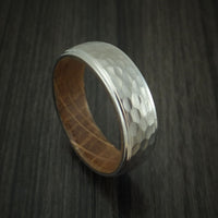 Titanium Hammered Ring with Jack Daniels Whiskey Barrel Wood Sleeve Custom Made Band