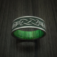 Damascus Steel Celtic Irish Claddagh Cerakote Ring with Hardwood Sleeve Custom Made