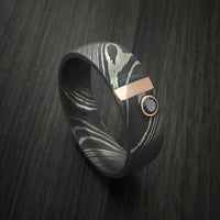Damascus Steel with 14K Gold and Black Diamond Custom Made Band
