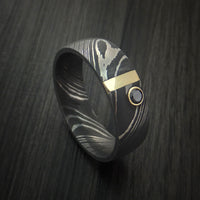 Damascus Steel with 14K Gold and Black Diamond Custom Made Band