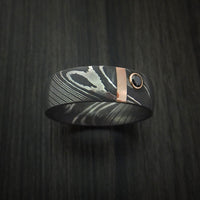 Damascus Steel with 14K Gold and Black Diamond Custom Made Band
