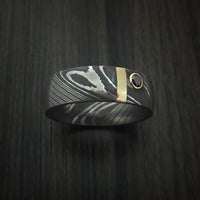 Damascus Steel with 14K Gold and Black Diamond Custom Made Band
