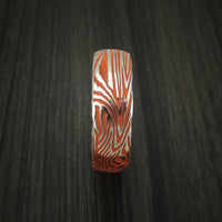 Sunset Kuro Damascus Steel and Hunter Orange Cerakote Ring Custom Made Band