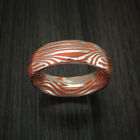 Sunset Kuro Damascus Steel and Hunter Orange Cerakote Ring Custom Made Band