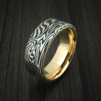 Sunset Kuro Damascus Steel Band with 14K Yellow Gold Sleeve Custom Made