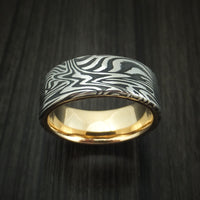 Sunset Kuro Damascus Steel Band with 14K Yellow Gold Sleeve Custom Made