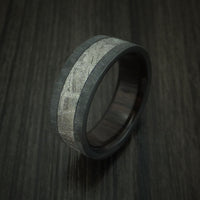 Black Zirconium Ring with Gibeon Meteorite and Hardwood Sleeve Custom Made Band