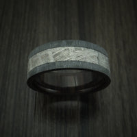 Black Zirconium Ring with Gibeon Meteorite and Hardwood Sleeve Custom Made Band