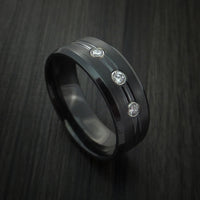 Black Zirconium Ring with Diamonds Custom Made Band
