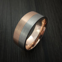 Titanium and Gold Ring Style with Solid 14k Rose Gold Inner Sleave Wedding Band Custom made to Any Size
