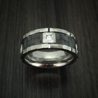 Cobalt Chrome Hammered Ring with Carbon Fiber Inlay and Diamond Custom Band