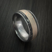 Damascus Steel Ring with Mokume Gane Inlay Custom Made Band