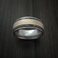 Damascus Steel Ring with Mokume Gane Inlay Custom Made Band