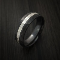 Black Titanium Hammer Finish Band Sterling Silver Inlay Ring Made to Any Sizing 3-22