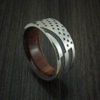 Titanium American Flag Custom Made United States Flag Ring with Wood Sleeve