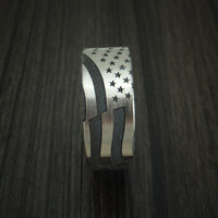 Titanium American Flag Custom Made United States Flag Ring with Wood Sleeve