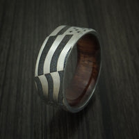 Titanium American Flag Custom Made United States Flag Ring with Wood Sleeve