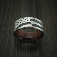 Titanium American Flag Custom Made United States Flag Ring with Wood Sleeve