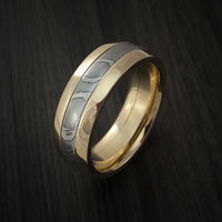 Damascus Steel 14K Yellow Gold Ring Wedding Band Custom Made