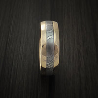Damascus Steel 14K Yellow Gold Ring Wedding Band Custom Made