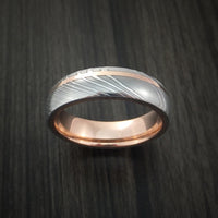 Damascus Steel 14K Rose Gold Ring Wedding Band Custom Made