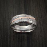 Damascus Steel Diagonal 14K Rose Gold Ring Wedding Band Custom Made