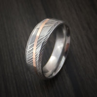 Damascus Steel Diagonal 14K Rose Gold Ring Wedding Band Custom Made