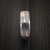 Damascus Steel Diagonal 14K Rose Gold Ring Wedding Band Custom Made
