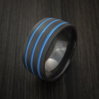 Black Zirconium Band with Tri-Color Inlay Custom Made Ring