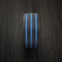 Black Zirconium Band with Tri-Color Inlay Custom Made Ring