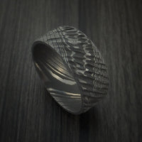 Damascus Steel Tree Bark Carved Ring Custom Made Band