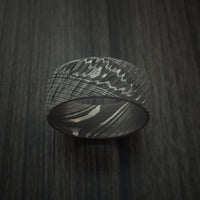Damascus Steel Tree Bark Carved Ring Custom Made Band
