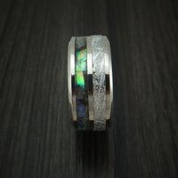 Titanium Ring with Meteorite and Abalone Custom Made Band