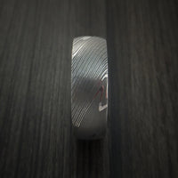 Damascus Steel Ring with Anodized Titanium Interior Sleeve Custom Made