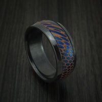 Black Titanium and Anodized Etched Superconductor Ring Custom Made Titanium-Niobium and Copper Band