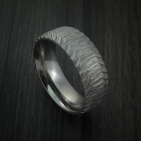 Titanium Carved Tread Design Ring Bold Unique Band Custom Made to Any Size