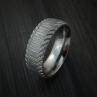 Titanium Carved Tread Design Ring Bold Unique Band Custom Made to Any Size