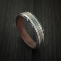 Damascus Steel Ring with Silver Inlays and Kauri Hard Wood Sleeve