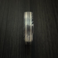 Damascus Steel Ring with Silver Inlays and Kauri Hard Wood Sleeve