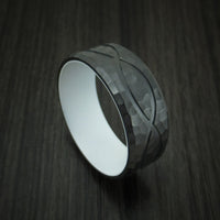 Black Titanium Hammered Infinity Design Ring with Cerakote Sleeve Custom Made Band