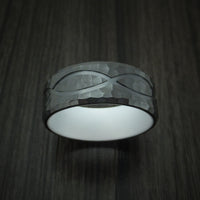 Black Titanium Hammered Infinity Design Ring with Cerakote Sleeve Custom Made Band