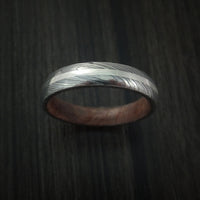 Damascus Steel Ring with Silver Inlay and Hardwood Sleeve