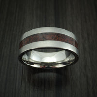 Titanium and Red Dinosaur Bone Ring Custom Made Fossil Band