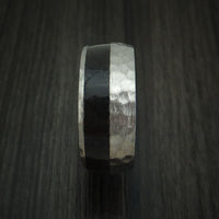 Titanium and Black Dinosaur Bone Hammered Ring Custom Made Fossil Band