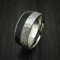 Titanium and Black Dinosaur Bone Hammered Ring Custom Made Fossil Band