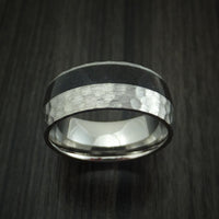 Titanium and Black Dinosaur Bone Hammered Ring Custom Made Fossil Band
