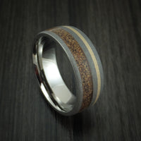 Titanium and Tan Dinosaur Bone Ring with 14K Yellow Gold Custom Made Fossil Band